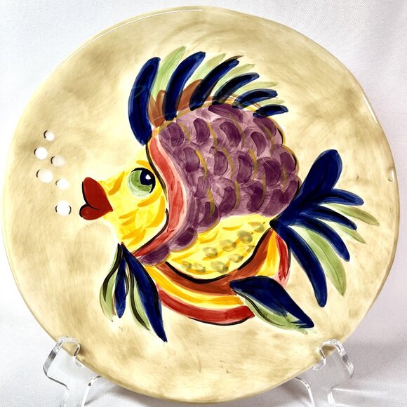 Under the Sea Salad Dessert 8" Plate Tabletops Hand Painted Coastal Fish Dish - Picture 1 of 3